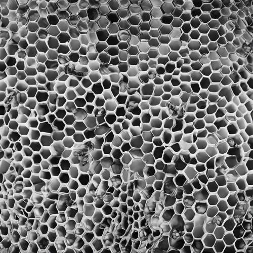 Pola sarang lebah hitam dan putih dalam tata letak geometris.