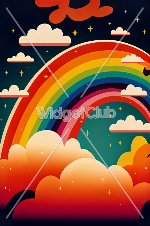 虹と星が輝くカラフルな空　- 楽しい空の壁紙