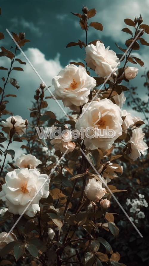Красивые белые розы в небе
