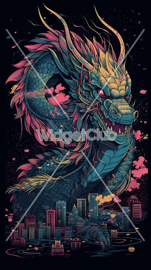 Космический дракон над горизонтом города
