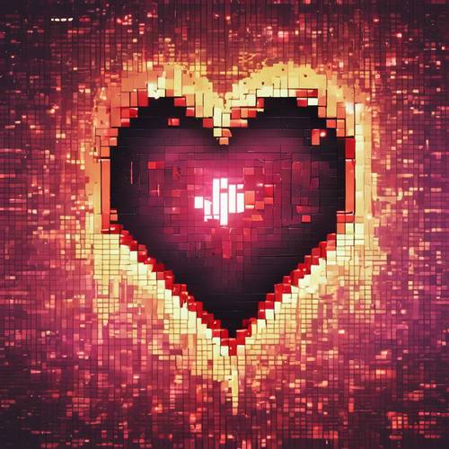 A pixel art heart icon flashing between whole and broken against a retro game backdrop. Tapet [cd483cfad93347d0a9a6]