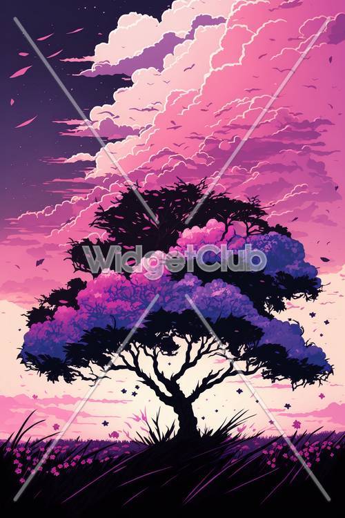 星空と紫の木を楽しむ壁紙