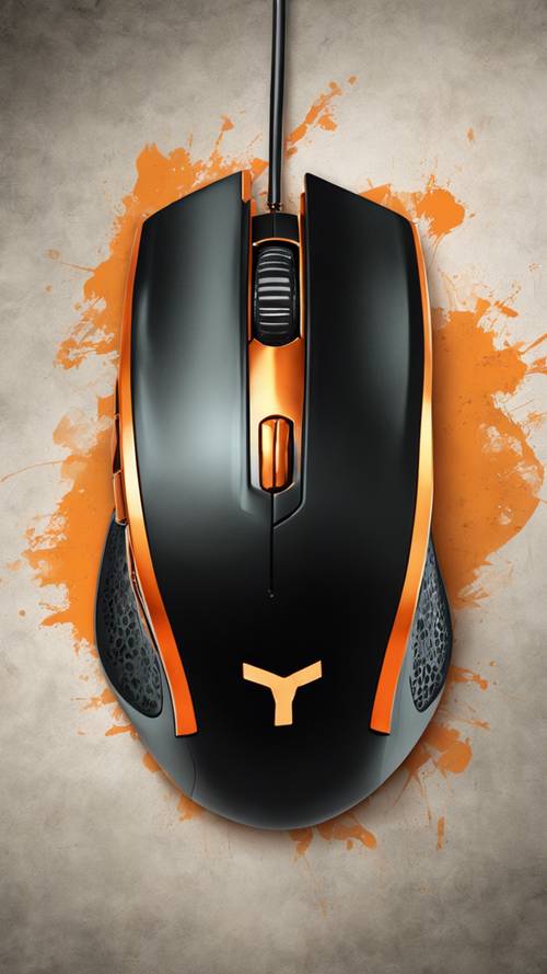 Una imagen en primer plano de un mouse para juegos de alta gama en negro y naranja sobre una alfombrilla a juego.