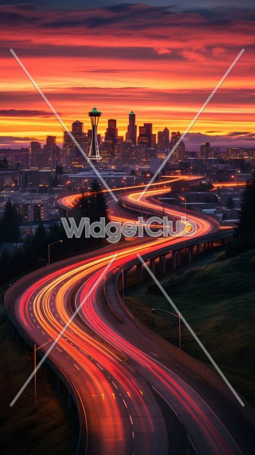 Orizzonte della città di Seattle al tramonto