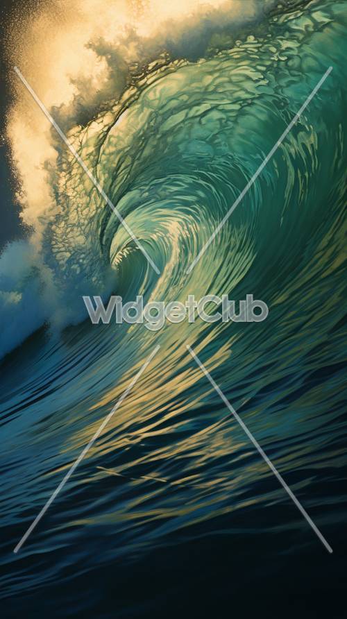 Ocean Wave Curling สีฟ้าและสีเขียว