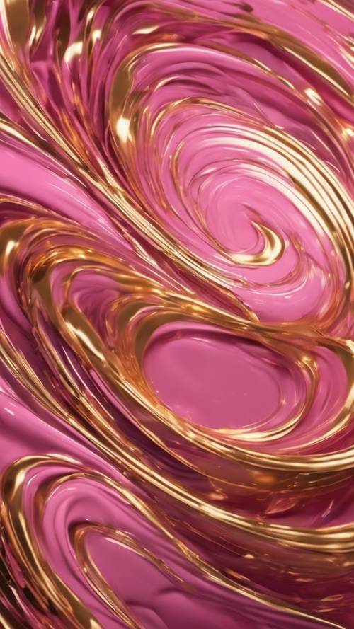 Un patrón de papel tapiz arremolinado en ricos tonos rosados ​​y dorados, que brillan a la luz.