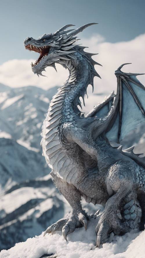 Um dragão fresco coberto de neve formou-se nos contornos acidentados de uma cordilheira alpina.