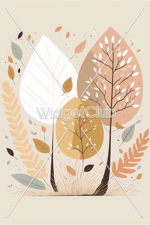 تصميم أوراق الخريف والأشجار