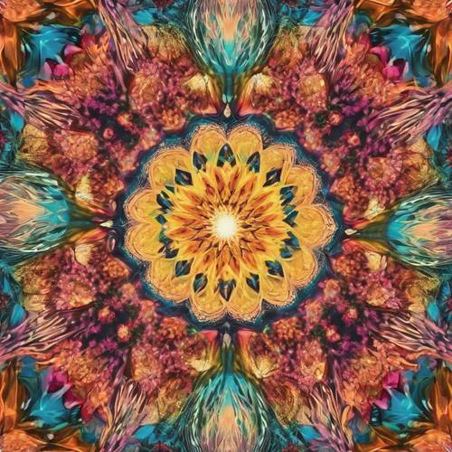 A transforming, bright, psychedelic kaleidoscope pattern. Tapeta [bd6d5e1c21a346af9214]