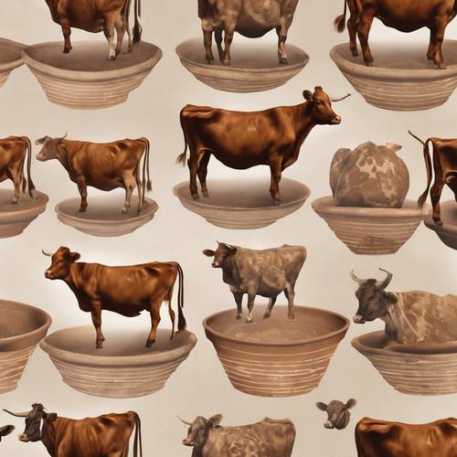 Изображение коричневого коровьего отпечатка, нанесенного на поверхность глиняного горшка в качестве элемента дизайна.