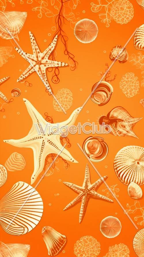 オレンジ色の海の宝物柄
