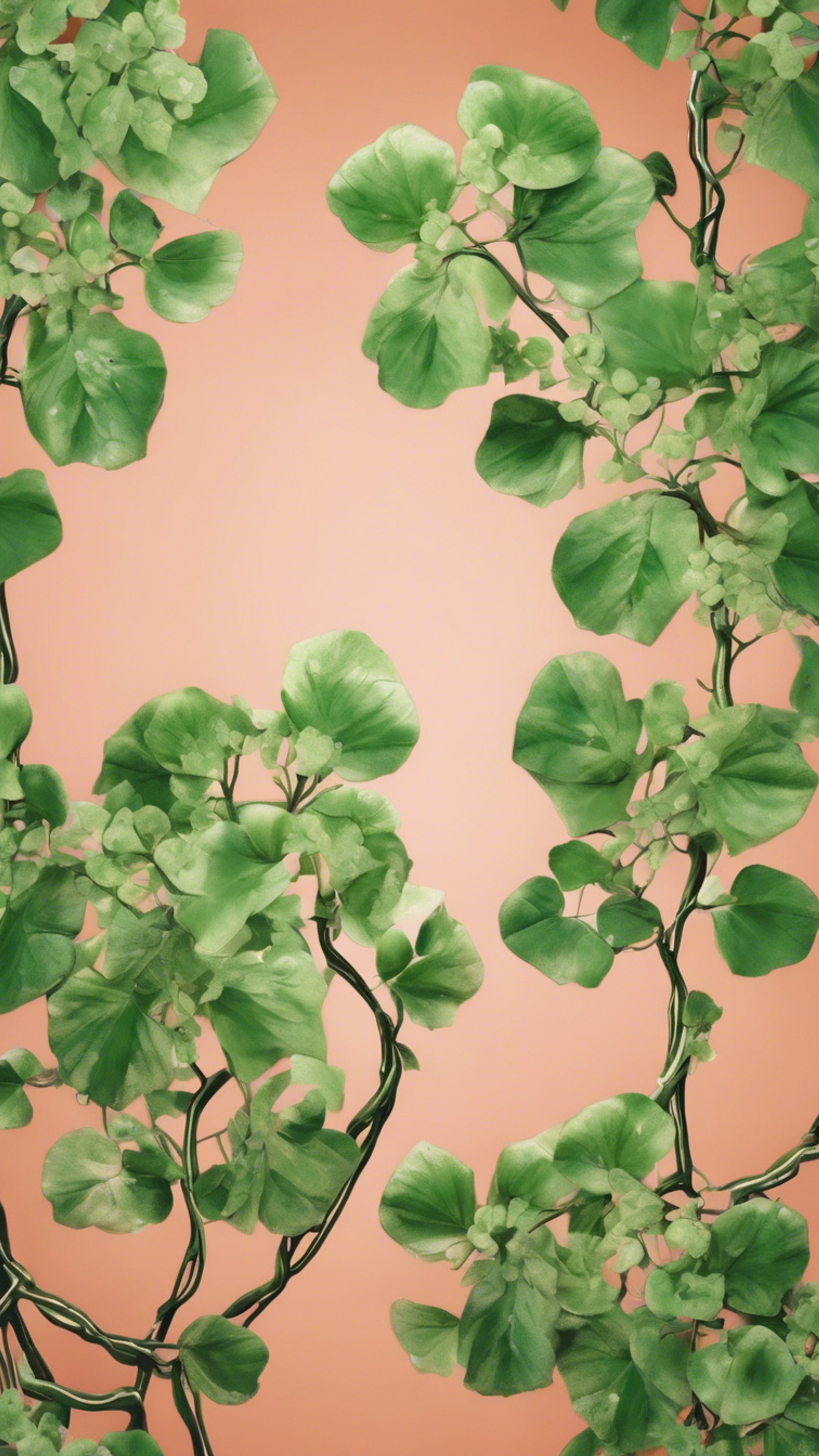 Illustration of spring green flowering vines intertwining on a coral backdrop. Wallpaper[a9b023a2db114c8dacbd]