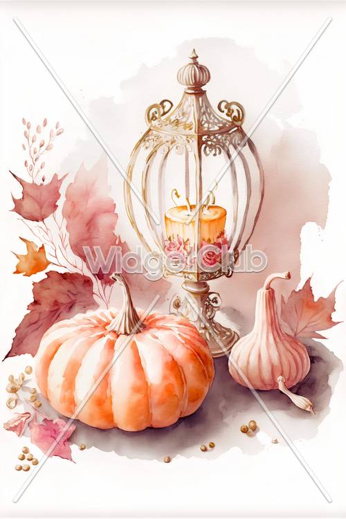 かぼちゃとキャンドルで楽しむ秋のマジカルな壁紙