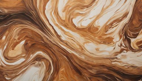 Абстрактная картина маслом с неравномерными коричневыми и кремовыми завитками.