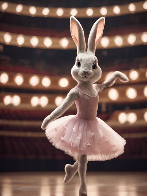 راقصة باليه أرنب تؤدي برشاقة في مسرح عالمي.