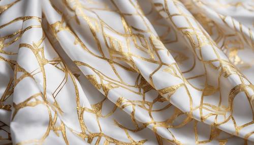 A zoomed-in luxurious white and gold geometric pattern on a fine silk scarf. Tapeta [706efc44561346d3a118]