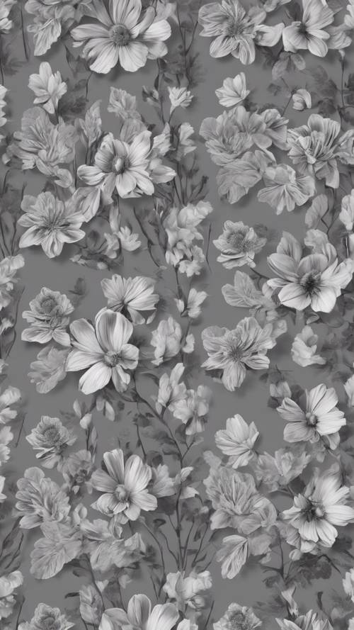 Patrón de papel tapiz floral en varios tonos de gris.