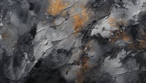 An abstract painting with varied hues of dark gray.
