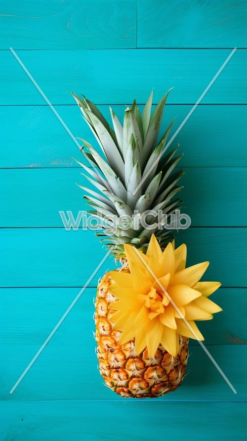 Bright Pineapple on Turquoise Wood Wallpaper[05bd5985c33f47d98854]
