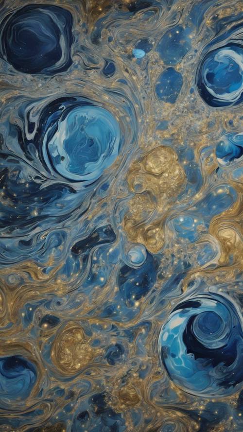 Une vue surréaliste du marbre bleu intimement fusionnée avec la Nuit étoilée de Van Gogh.
