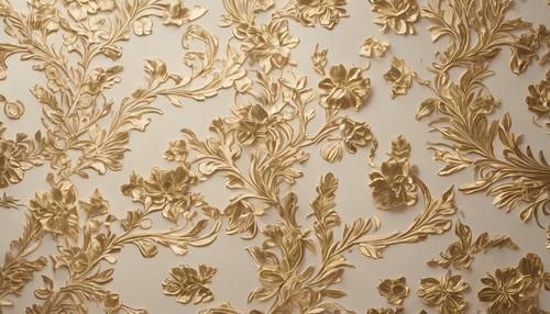 Creme- und goldenes Blumenmuster auf Vintage-Tapete