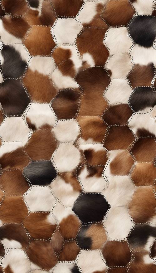 Realistic seamless cowhide pattern in a patchwork style. Ფონი [543bb0aeec544a7c8478]