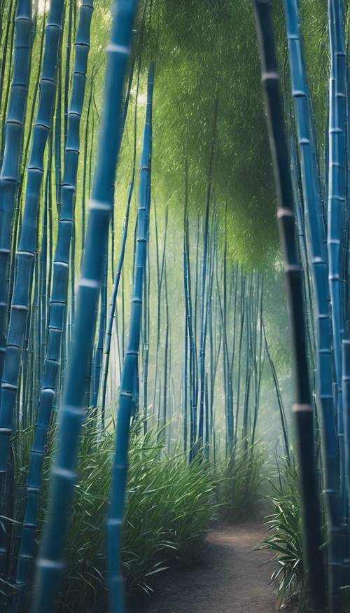 신선한 아침 이슬이 뒤덮인 매혹적인 푸른 대나무 숲.