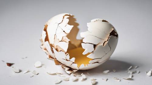 A cracked heart-shaped eggshell on a white background.