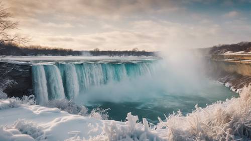 Pemandangan musim dingin Air Terjun Niagara yang membeku