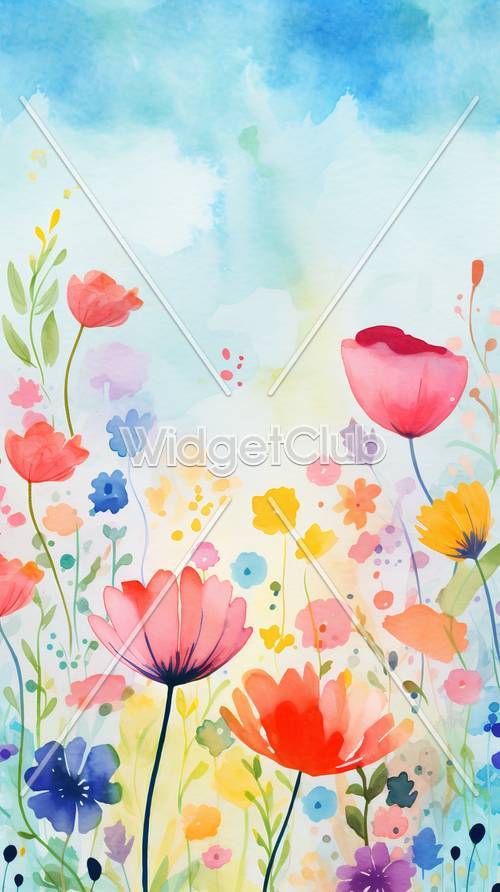 子供向けに楽しいカラフルな花の庭の壁紙