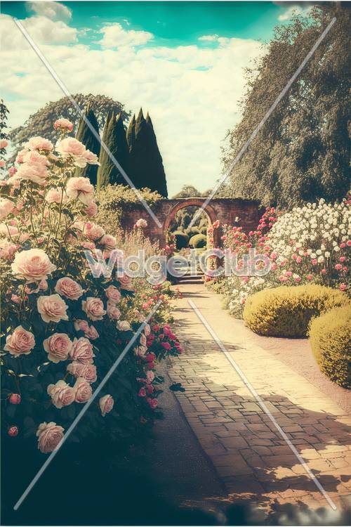 Beautiful Garden Path with Blooming Flowers
