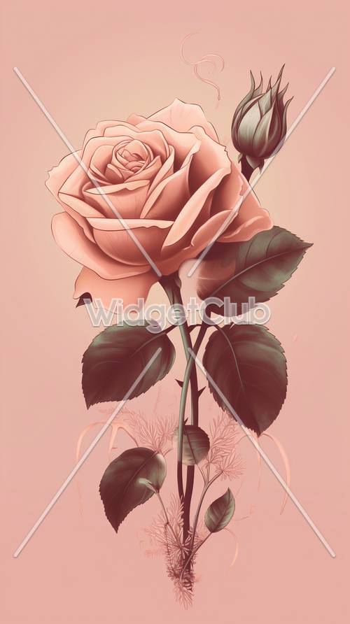 Красивая розовая роза с элегантными зелеными листьями
