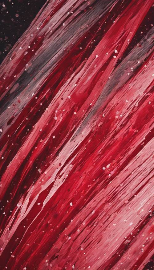 Un motif abstrait de stries rouge cramoisi peint sur une toile.
