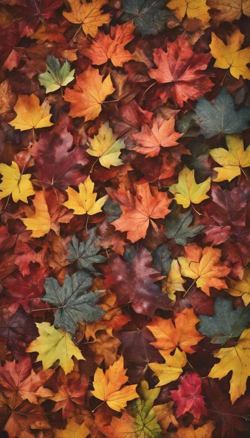 Maple leaves in a palette of fall colors arranged in the shape of a Thanksgiving turkey. Wallpaper [c8ebec5e34d64e8bbb94]