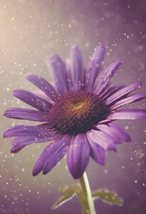 Ilustrasi gaya vintage dari bunga aster ungu botani