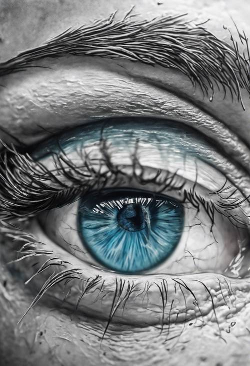 A charcoal pencil drawing of a close-up icy blue human eye with shadows orchestrating a sense of cool mystique.