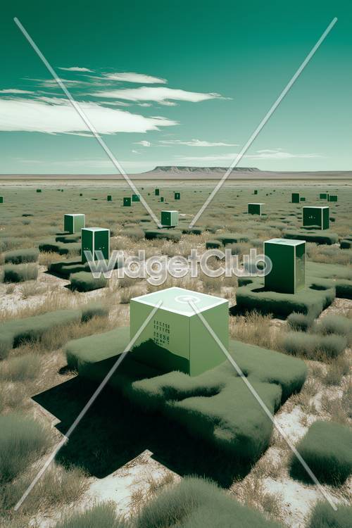 Cubos misteriosos na paisagem do deserto