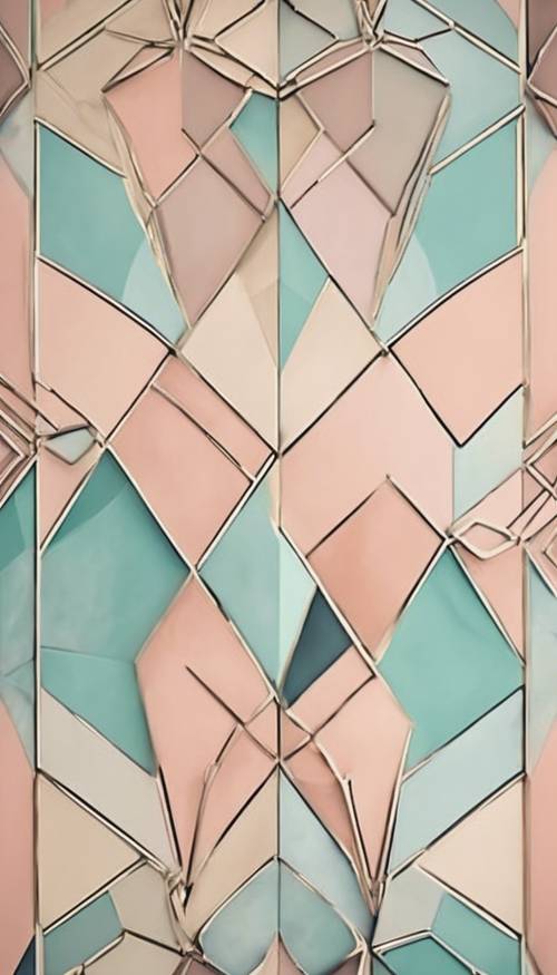 An art-deco pattern in soft pastel colors with geometrical shapes. Tapet [e7384bcde6f44811bff8]