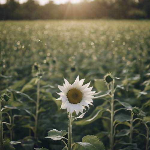 A lonely white sunflower in the middle of a green field. Tapet [1bbc2a44bfe84e5ab5e0]