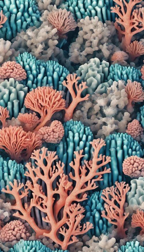 受大堡礁启发而形成的具有珊瑚形状的风格化重复图案。 墙纸 [3c3c3c569dcb464e8b41]