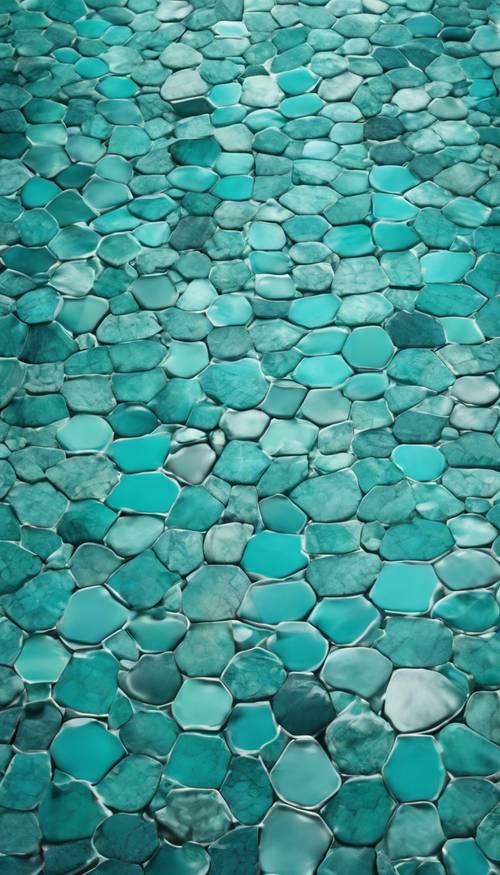 Abstract mosaic pattern in shades of turquoise and aqua Tapet [ff70ef599a0e4d4a988e]