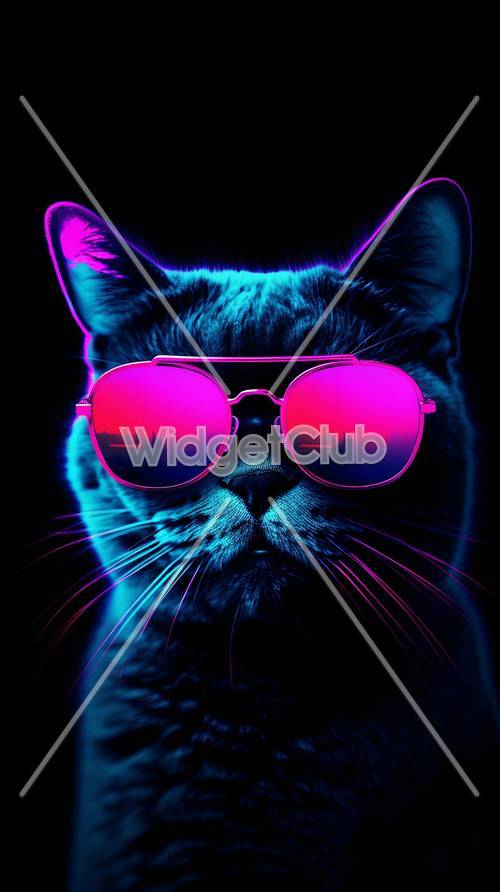 Cool Neon Cat with Sunglasses