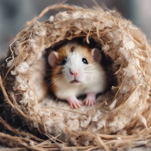 Hai chú chuột hamster đáng yêu nép vào nhau, được vẽ một cách đáng yêu theo phong cách tối giản.