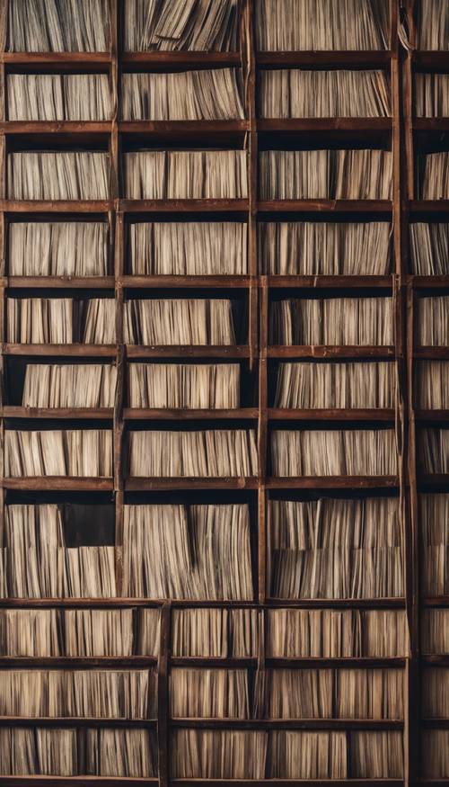 Vintage vinyl records stacked on a wooden table. Tapeta [52edc93ff3054e8da3d7]
