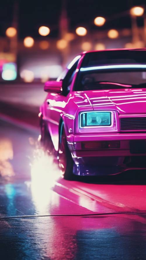 A detailed close-up view of a neon car on a high-speed freeway Tapetai [8cf4221fd8474c3e9863]