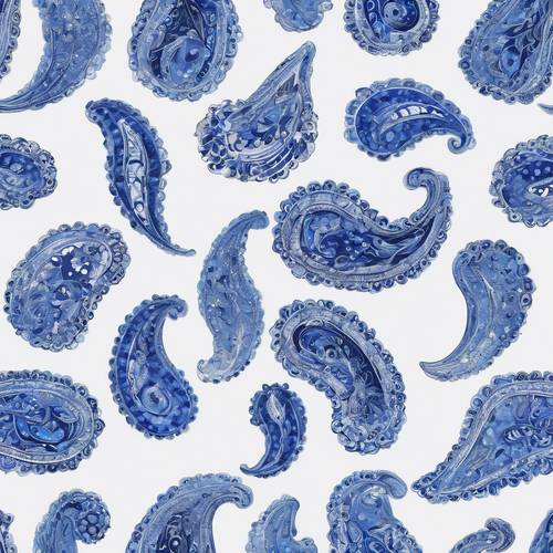 Cobalt blue paisleys, calmly floating like clouds on a white sky.