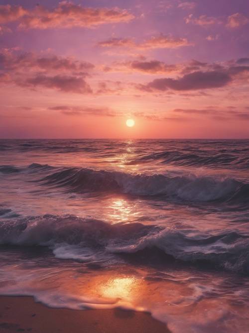 Breathtaking sunset over the ocean, painting the July sky with hues of peach and lavender.