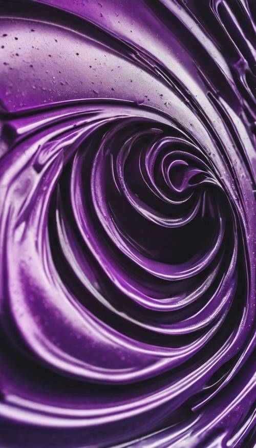 An abstract swirl of dark violet graffiti sprayed on a garage door.