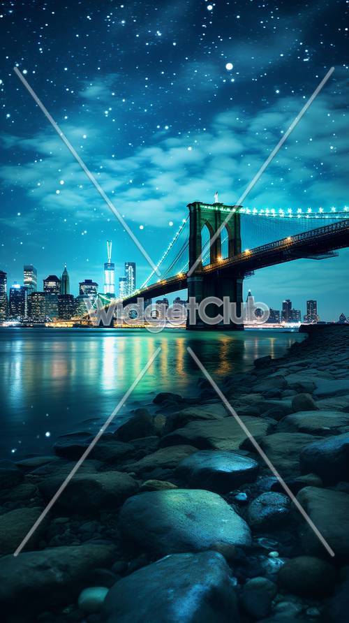 Sternennacht über einer Stadtbrücke