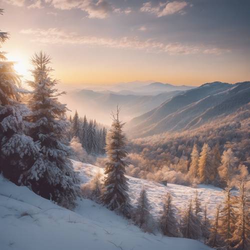 New Year's Day sunrise in the mountains captured in a peaceful aesthetic image. Tapeta [88d505664d274cd68cd0]